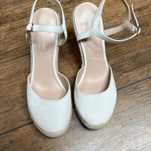 Stuart Weitzman Cream Wedge Espadrilles with Ankle Strap